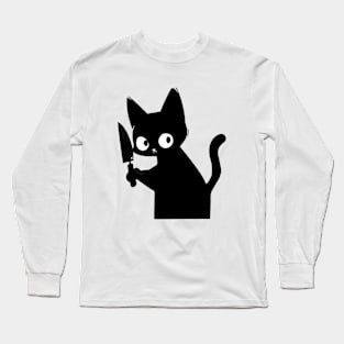 Black Cat With Knife Long Sleeve T-Shirt